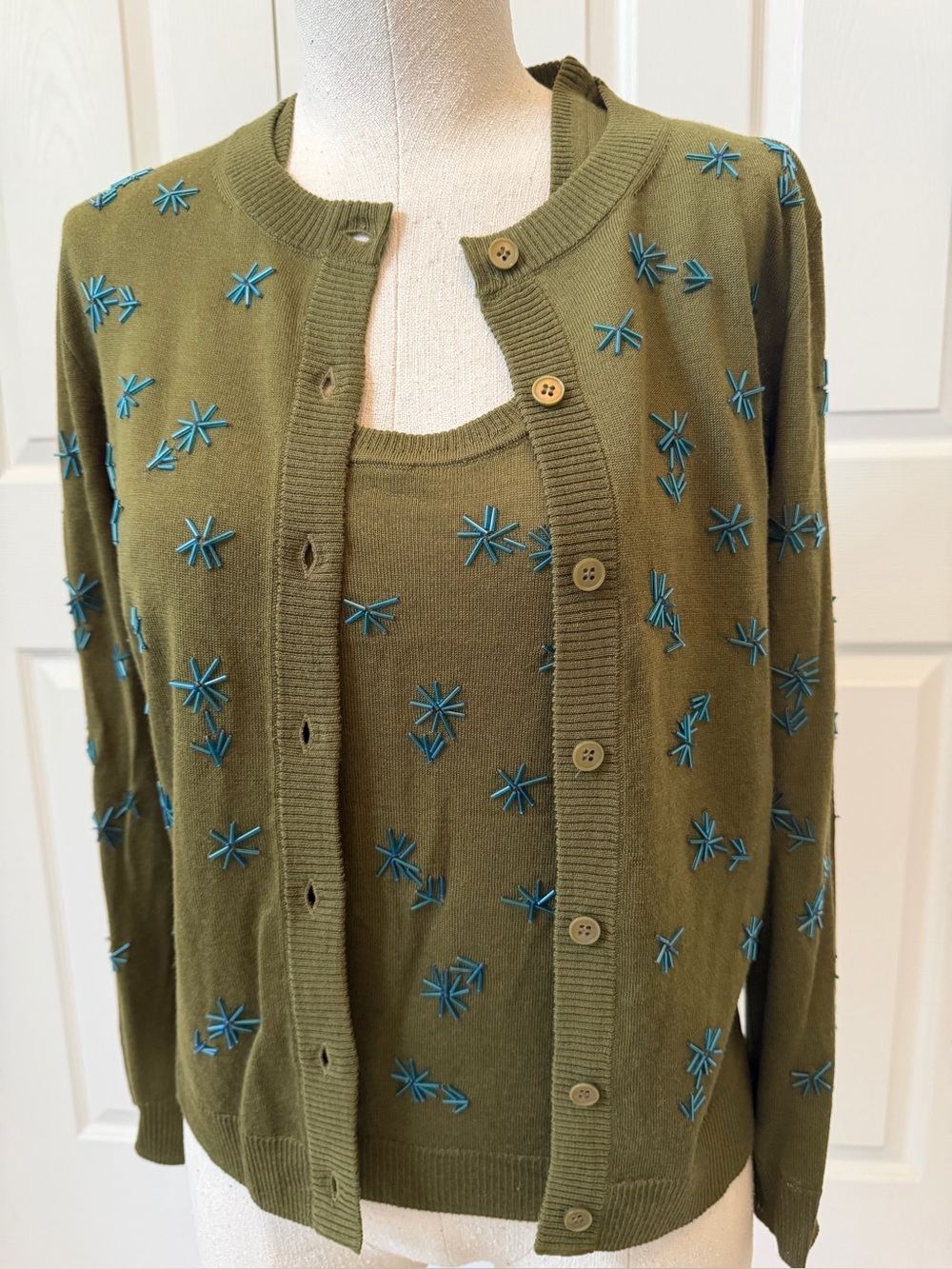J. Crew Collection Merino Wool Embellished Twinset. Includes Cardigan and Shell